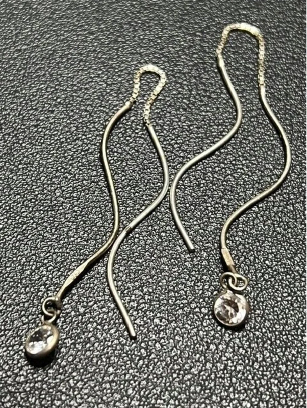 B6641 Vintage Wavy Threader Drop Earrings Sterling Silver Clear CZ Dangle